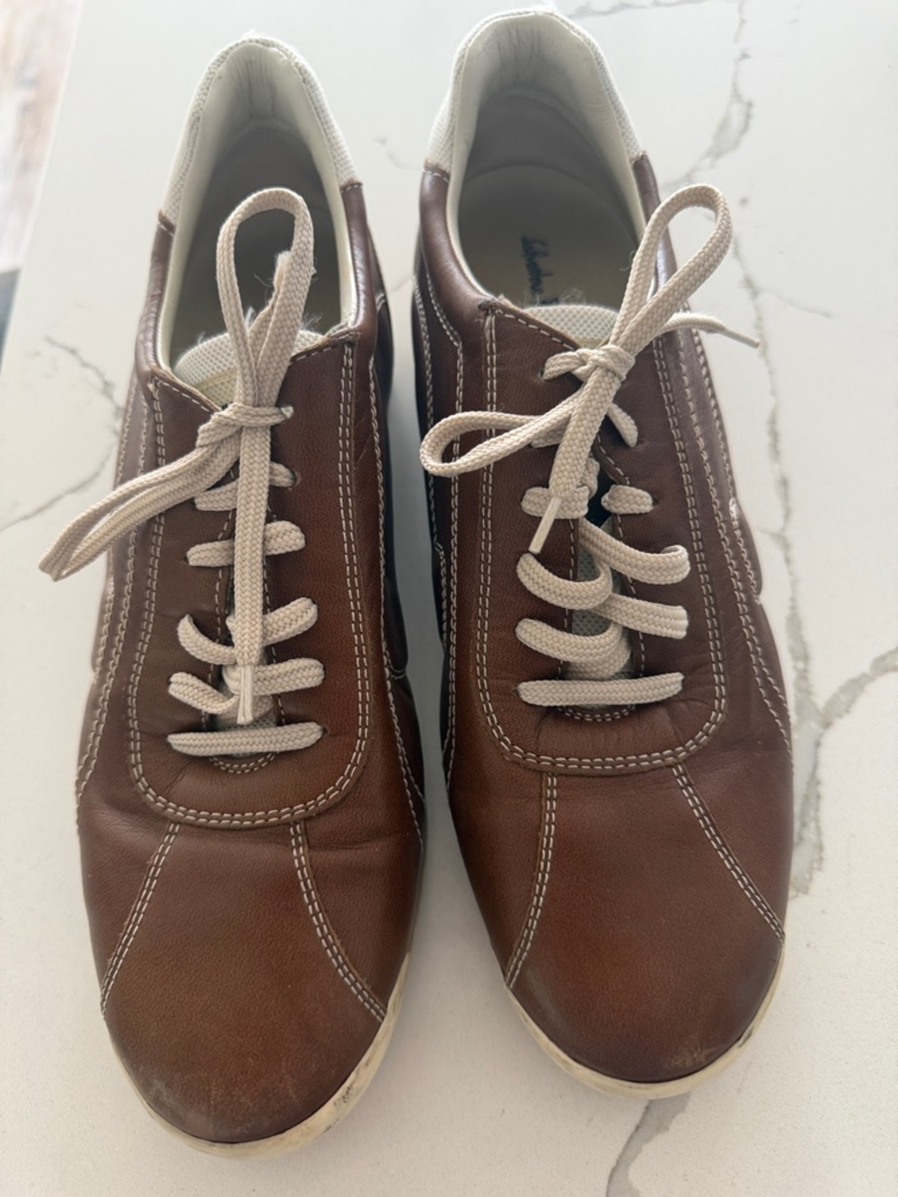 Women’s Brown Leather Lace-Up Casual Sneakers
